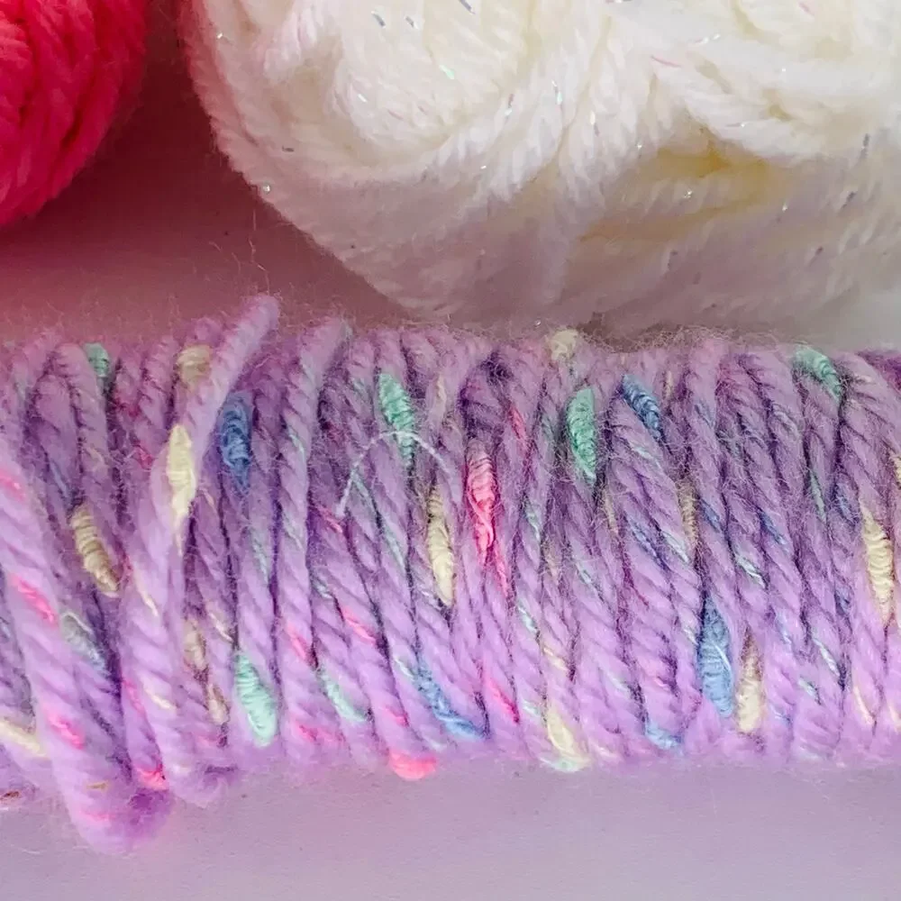 Acrylic Yarn Lot 4 Four Ply Multicolor Pink Lavender Blue White Sparkle Crafts